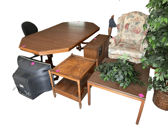 old tv, chairs and table to be disposed