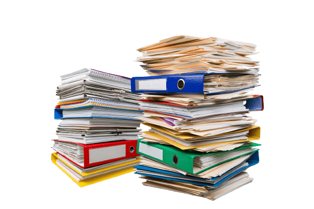pile of office documents in transparent background